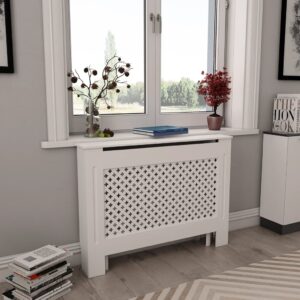 vidaXL Radiatordeksel hvit 112x19x81