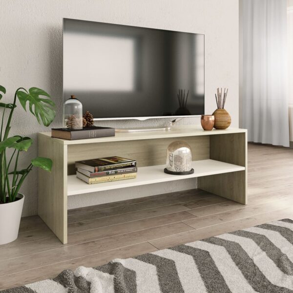 vidaXL TV-benk hvit og sonoma eik 100x40x40 cm konstruert tre