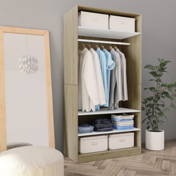 vidaXL Garderobe hvit og sonoma eik 100x50x200 cm sponplate