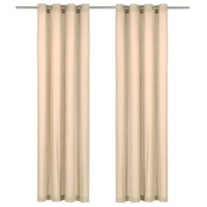 vidaXL Gardiner med metallringer 2 stk bomull 140x175 cm beige