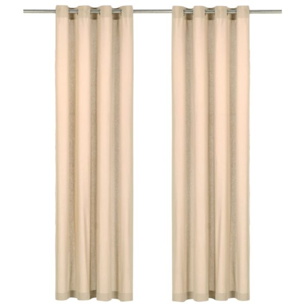 vidaXL Gardiner med metallringer 2 stk bomull 140x175 cm beige