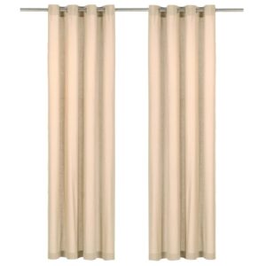 vidaXL Gardiner med metallringer 2 stk bomull 140x245 cm beige