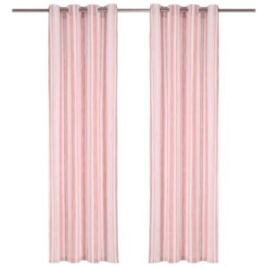 vidaXL Gardiner med metallringer 2 stk bomull 140x225 cm rosa striper