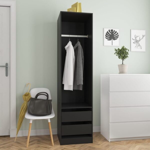 vidaXL Garderobe med skuffer svart 50x50x200 cm konstruert tre