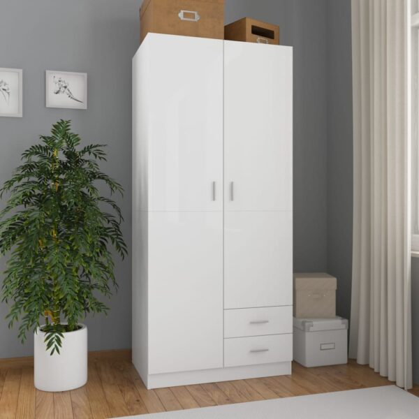 vidaXL Garderobe høyglans hvit 80x52x180 cm sponplate