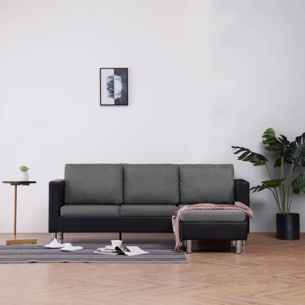 vidaXL 3-seters sofa med puter svart kunstskinn