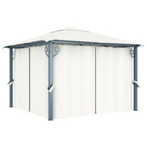 vidaXL Paviljong med gardin 300x300 cm kremhvit aluminium