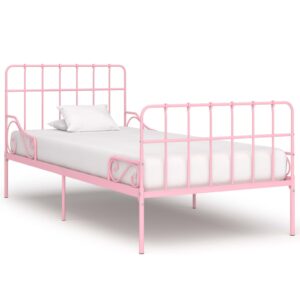 vidaXL Sengeramme med spilebase rosa metall 90x200 cm