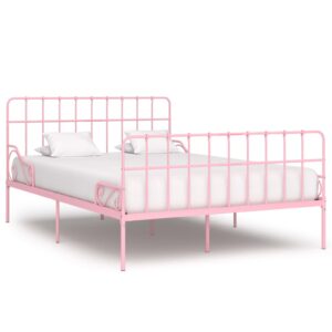 vidaXL Sengeramme med spilebase rosa metall 120x200 cm