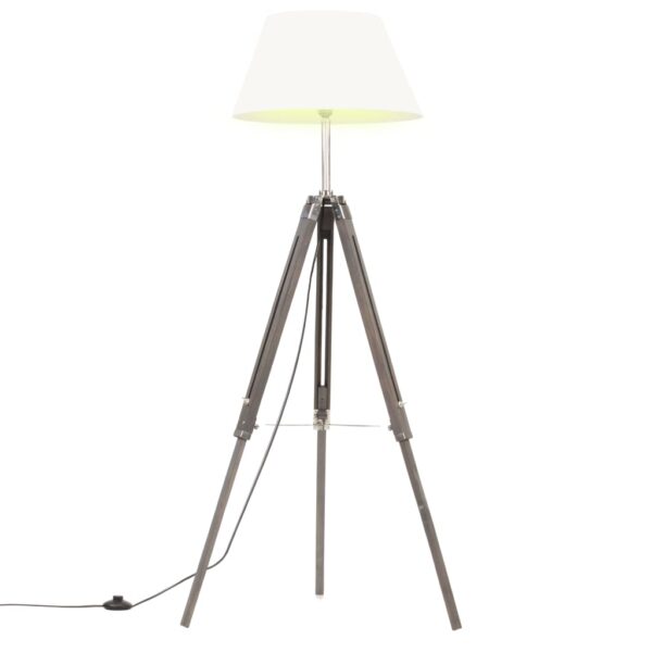 vidaXL Gulvlampe med stativ grå og hvit heltre teak 141 cm