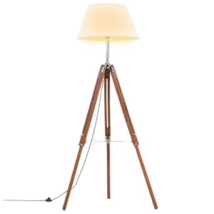 vidaXL Gulvlampe med stativ honningbrun og hvit heltre teak 141 cm