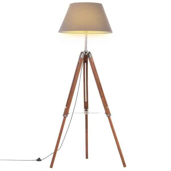 vidaXL Gulvlampe med stativ honningbrun og grå heltre teak 141 cm