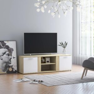 vidaXL TV-benk hvit og sonoma eik 120x34x37 cm konstruert tre