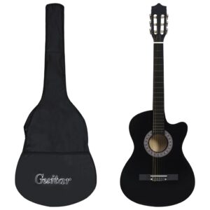 vidaXL Western klassisk gitarsett 12 deler med 6 strenger svart 38"