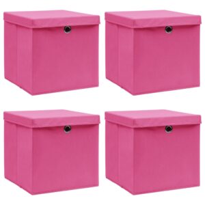 vidaXL Oppbevaringsbokser med lokk 4 stk rosa 32x32x32 cm stoff