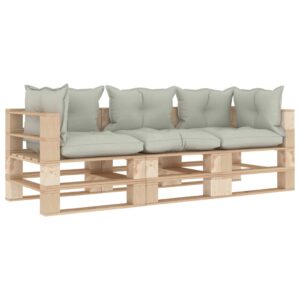 vidaXL 3-seters pallesofa for hage med beige puter tre