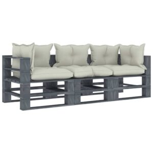 vidaXL 3-seters pallesofa for hage med beige puter tre