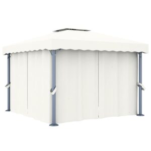 vidaXL Paviljong med gardin 3x3 m kremhvit aluminium