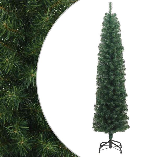 vidaXL Slankt kunstig juletre med stativ grønn 240 cm PVC