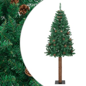 vidaXL Slankt juletre med ekte tre og furukongler grønn 180 cm PVC