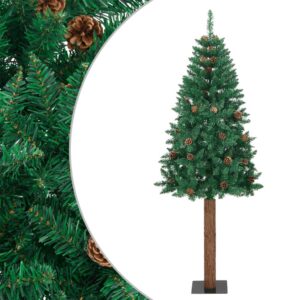 vidaXL Slankt juletre med ekte tre og furukongler grønn 210 cm PVC