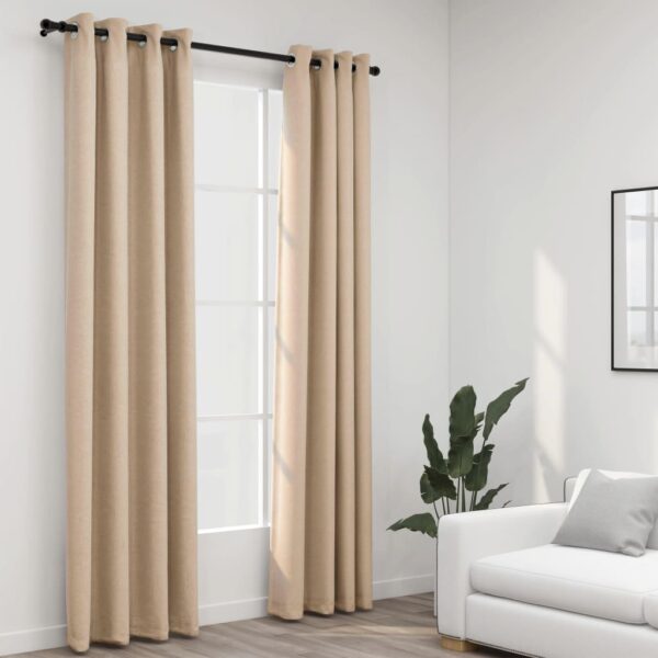 vidaXL Lystette gardiner maljer og lin-design 2 stk beige 140x245 cm