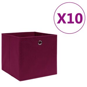 vidaXL Oppbevaringsbokser 10 stk uvevd stoff 28x28x28 cm mørkerød