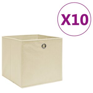 vidaXL Oppbevaringsbokser 10 stk uvevd stoff 28x28x28 cm kremhvit