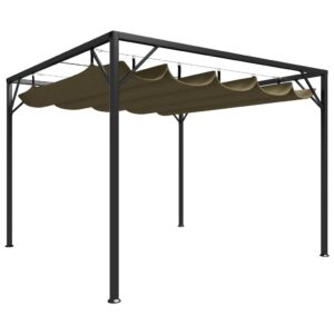 vidaXL Paviljong for vegg med uttrekkbart tak 3x3 m gråbrun 180 g/m²