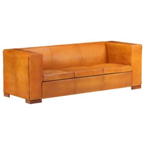 325115 vidaXL 3-Seater Sofa Tan Brown Real Leather