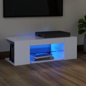 vidaXL TV-benk med LED-lys hvit 90x39x30 cm