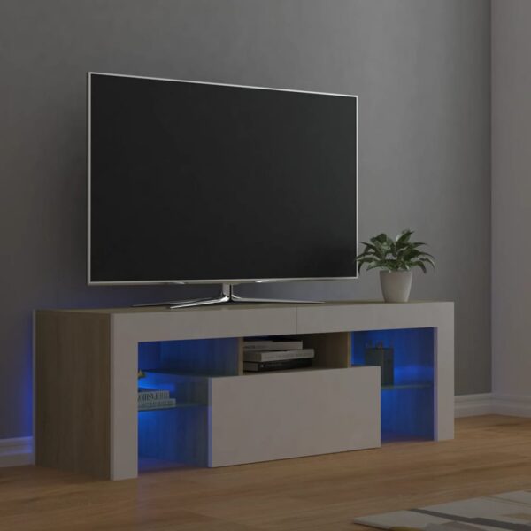 vidaXL TV-benk med LED-lys hvit og sonoma eik 120x35x40 cm