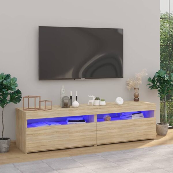 vidaXL TV-benker 2 stk med LED-lys sonoma eik 75x35x40 cm