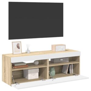 vidaXL TV-benker med LED-lys 2 stk hvit og sonoma eik 60x35x40 cm