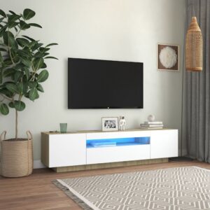 vidaXL TV-benk med LED-lys hvit og sonoma eik 160x35x40 cm