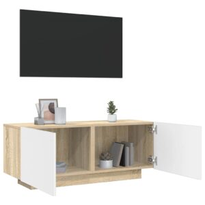 vidaXL TV-benk hvit og sonoma eik 100x35x40 cm sponplate