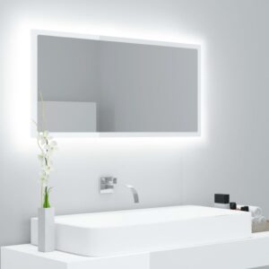 vidaXL LED-badespeil høyglans hvit 90x8