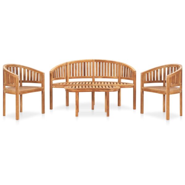 vidaXL Bananformet hagesofagruppe 4 deler heltre teak