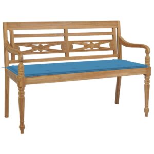 vidaXL Batavia benk med blå pute 120 cm heltre teak