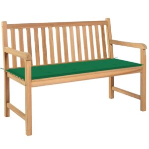 vidaXL Hagebenk med grønn pute 120 cm heltre teak