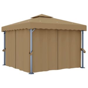 vidaXL Paviljong med gardin 3x3 m gråbrun aluminium