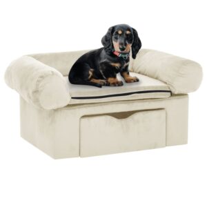 vidaXL Hundesofa med skuff kremhvit 75x50x38 cm plysj