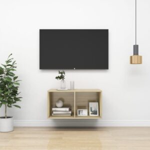 vidaXL Vegghengt TV-benk sonoma eik 37x37x72 cm konstruert tre