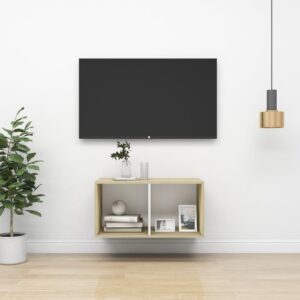 vidaXL Vegghengt TV-benk sonoma eik og hvit 37x37x72 cm konstruert tre