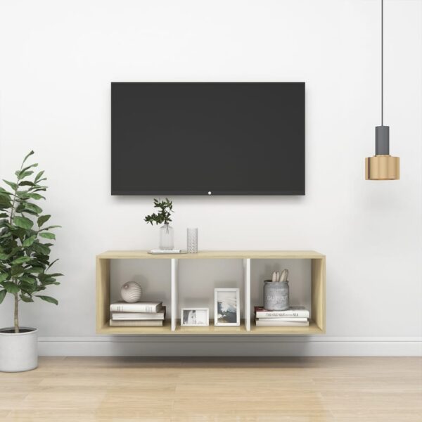 vidaXL Vegghengt TV-benk sonoma eik og hvit 37x37x107cm konstruert tre