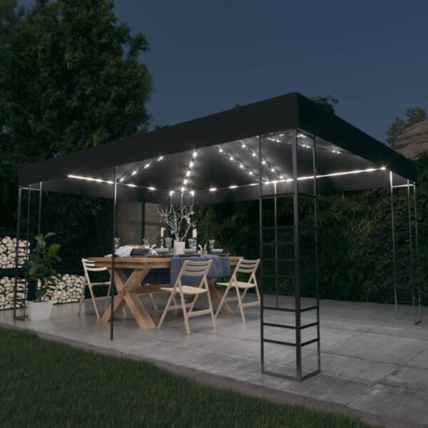 vidaXL Paviljong med LED-lysslynge 3x4 m antrasitt