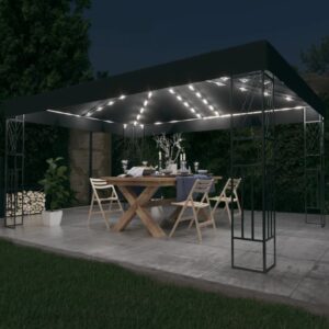 vidaXL Paviljong med LED-lysslynge 3x4 m antrasitt stoff