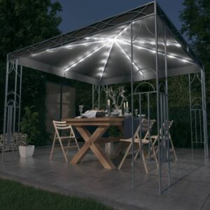 vidaXL Paviljong med gardin og LED-strenglys 300x300 cm antrasitt