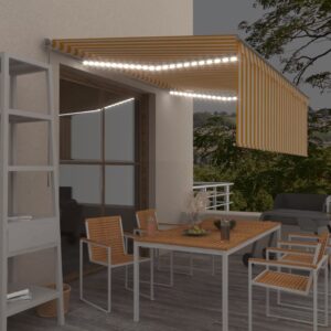 vidaXL Manuell uttrekkbar markise rullegardin og LED 4x3 m gul og hvit