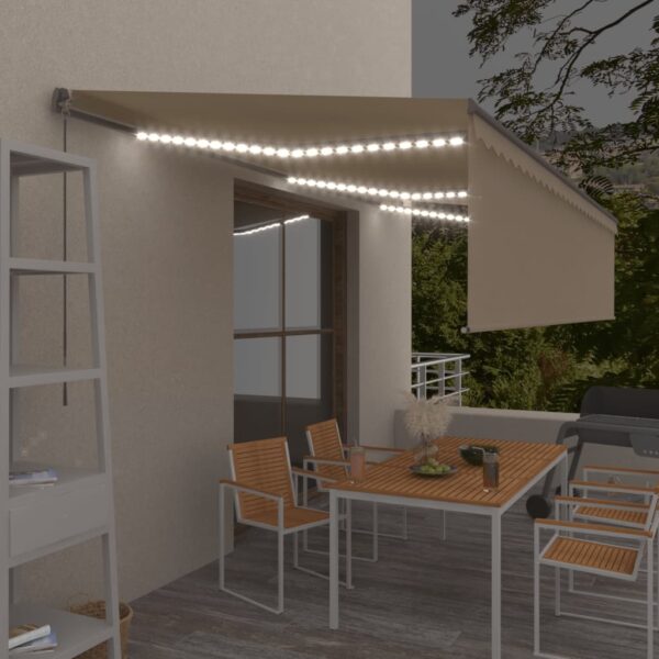 vidaXL Manuell uttrekkbar markise med rullegardin LED 6x3 m kremhvit